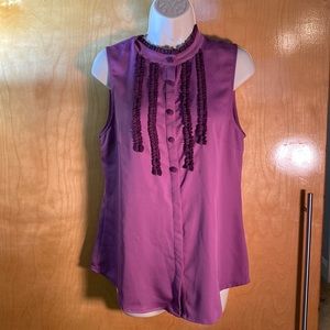 Sleeveless purple tuxedo blouse